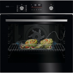 AEG GA5PB50FAB 59.5cm Built In Electric Single Oven - Gloss Black with Steel Trim