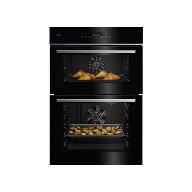AEG GE7CP61FB SurroundCook Catalytic Built-in Double Oven - Gloss Black with Steel Trim