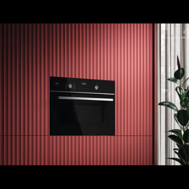 AEG GK6NK40FB 59.5cm Compact Combi Microwave Oven - Gloss Black with Steel Trim