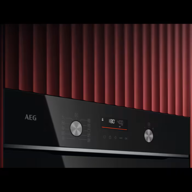 AEG GK6NK40FB 59.5cm Compact Combi Microwave Oven - Gloss Black with Steel Trim