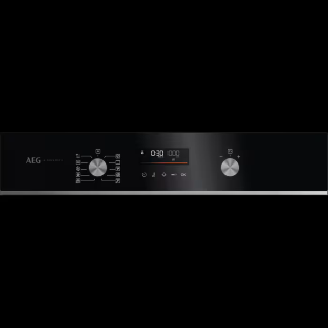 AEG GK6NK40FB 59.5cm Compact Combi Microwave Oven - Gloss Black with Steel Trim