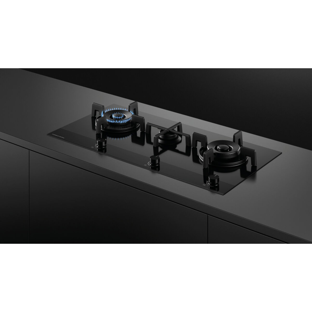 Fisher & Paykel 90cm Black Glass Gas Hob with 3 Burners