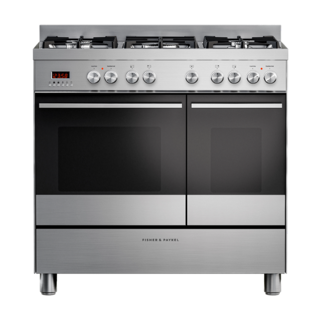 Fisher & Paykel 90cm Dual Fuel 5 Burner Cooker - Steel