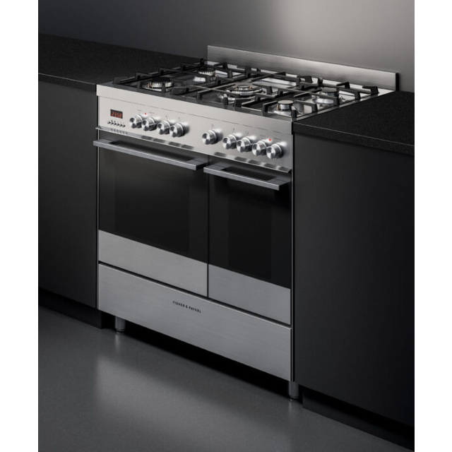 Fisher & Paykel 90cm Dual Fuel 5 Burner Cooker - Steel