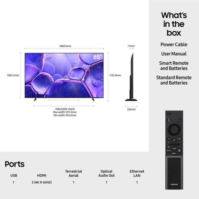 Samsung UE85U8020FKXXU 85inch 4K Crystal UHD Smart TV