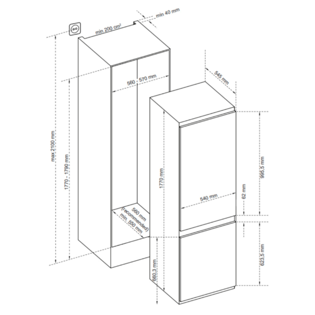 Sensis RFCMBI015470EW 54cm Frost Free Built-In Fridge Freezer