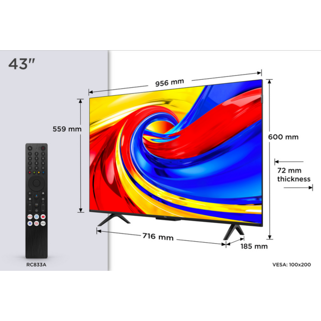 TCL 43P7L-UK 43inch 4K HDR QLED Google TV Black